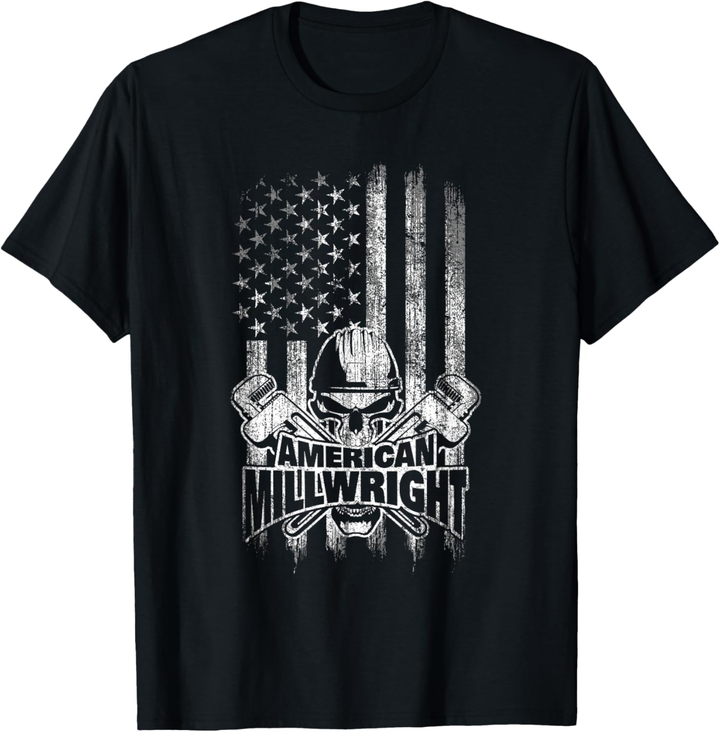 Millwright T Shirt Skull And Wrenches American Flag