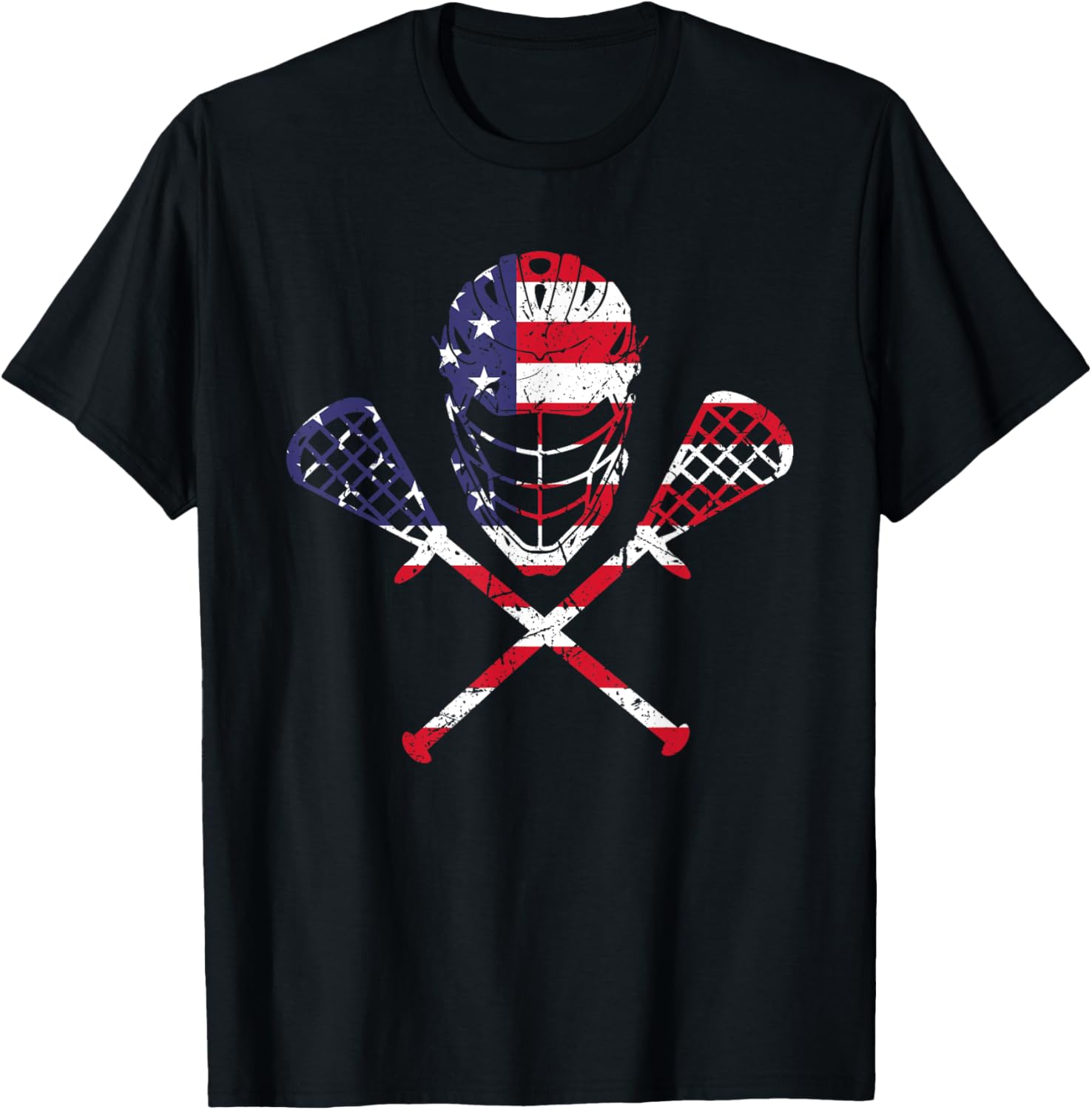 Lacrosse American Flag Helmet Sticks Men Tee 4Th Of July
