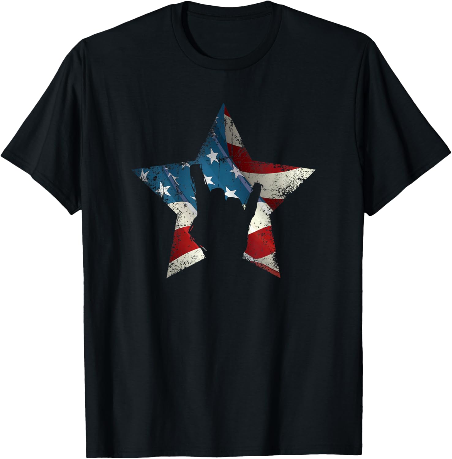 Patriotic American Flag Devil Horns Metal Fork Sign Retro