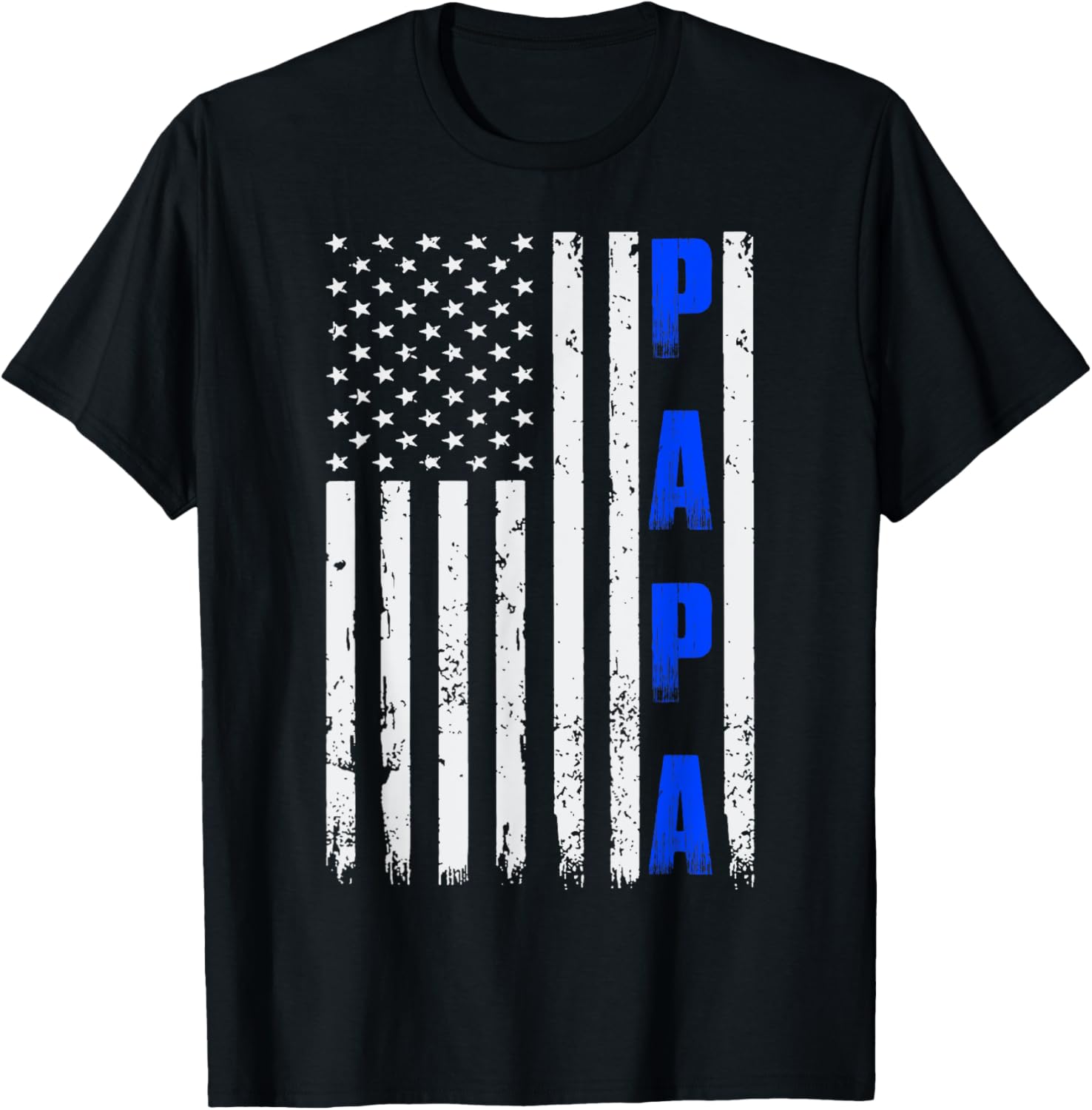 Mens Fathers Day Thin Blue Line T Shirt American Flag Papa Tee