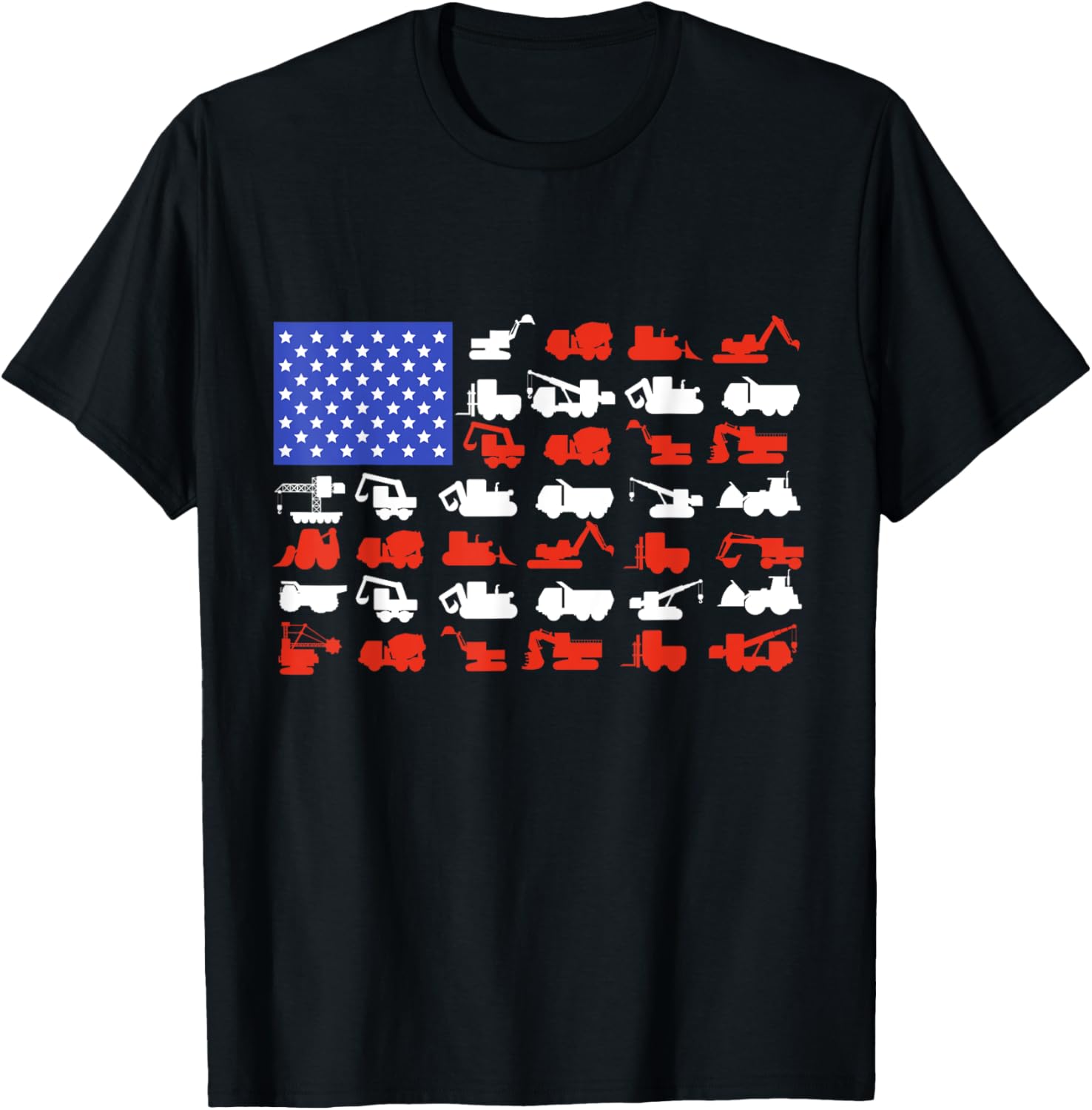 Construction Vehicles Usa American Flag Excavator Trucks