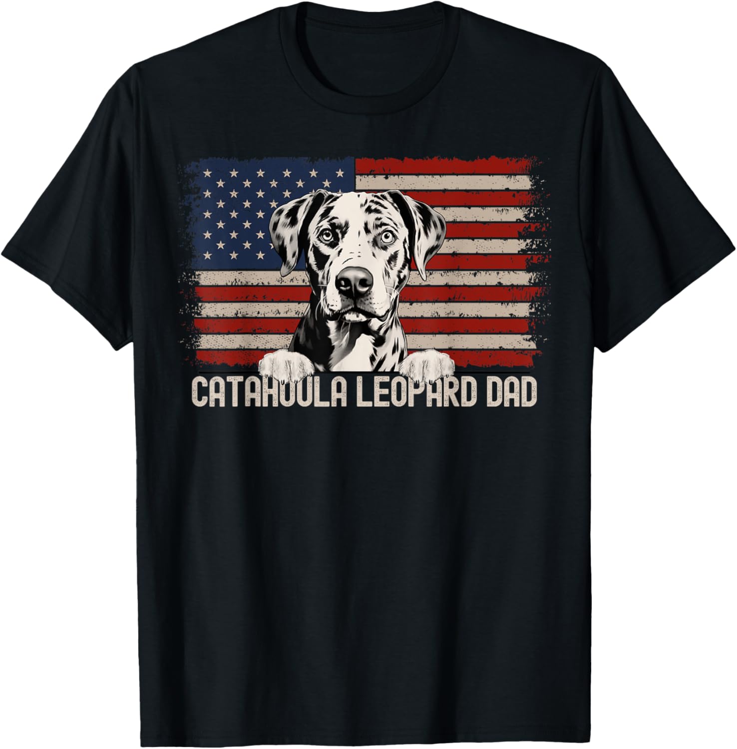 Best Dog Dad Ever American Flag Catahoula Leopard Dad
