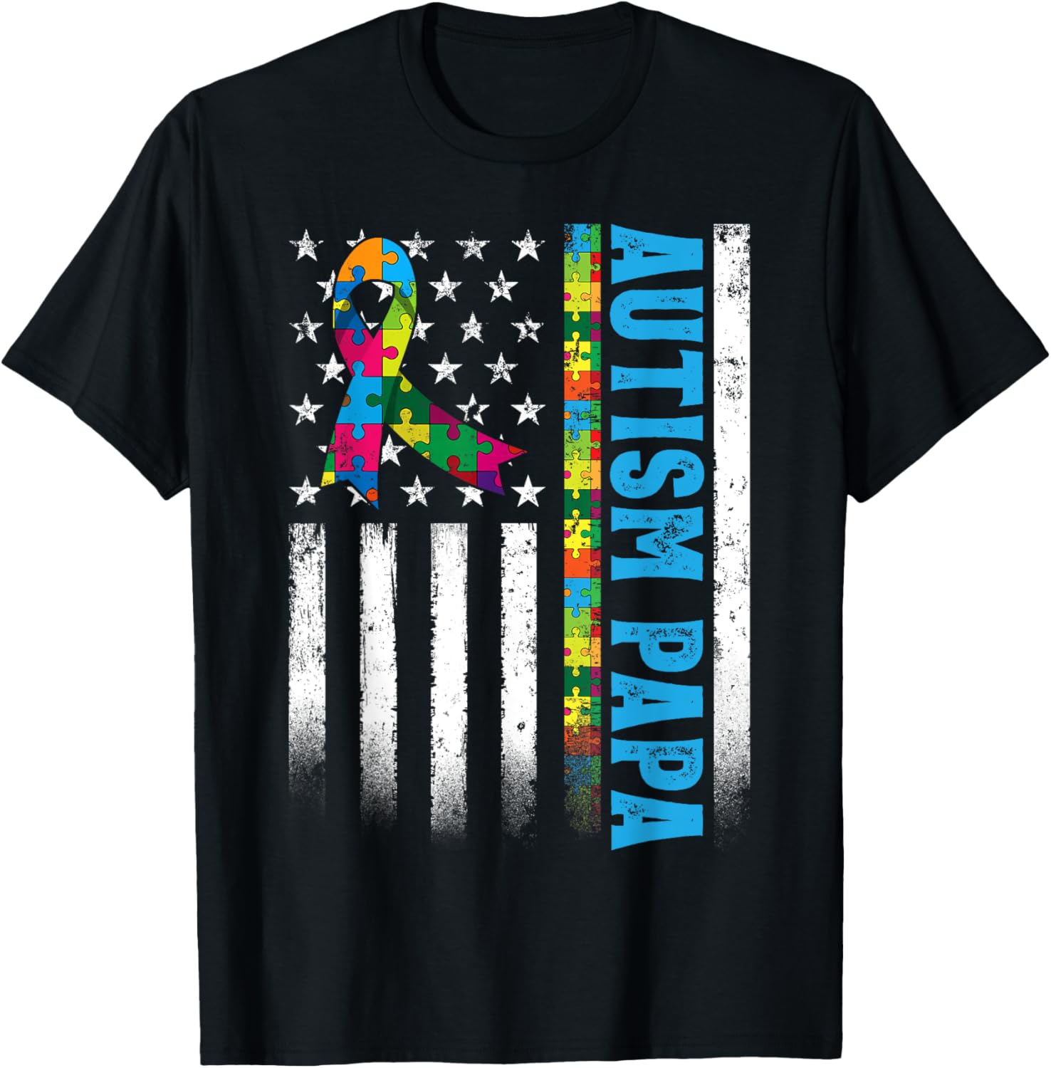 Retro American Flag Autism Papa Awareness Autistic