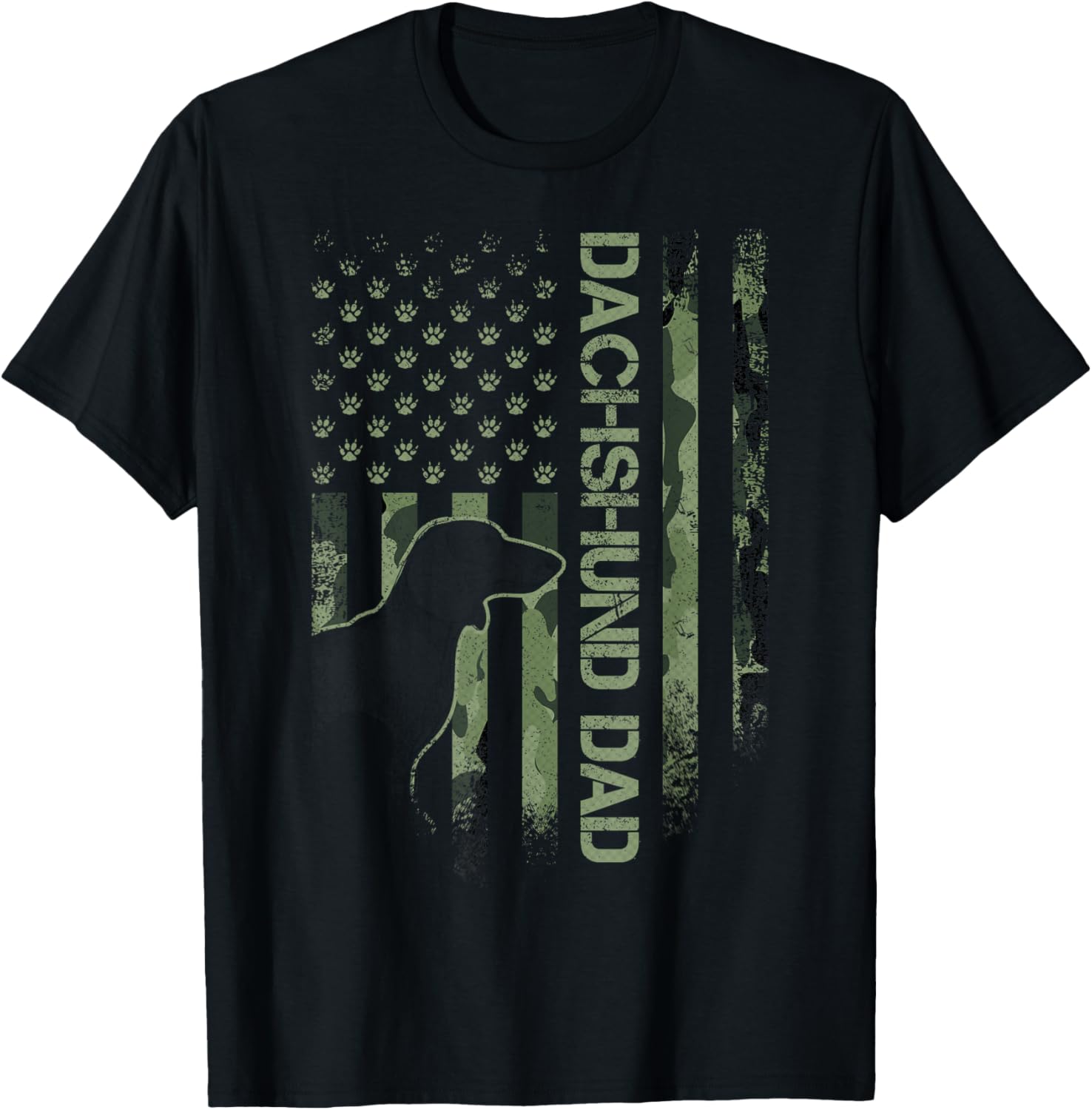 Vintage Usa Camo Flag Proud Dachshund Dad Wiener Silhouette