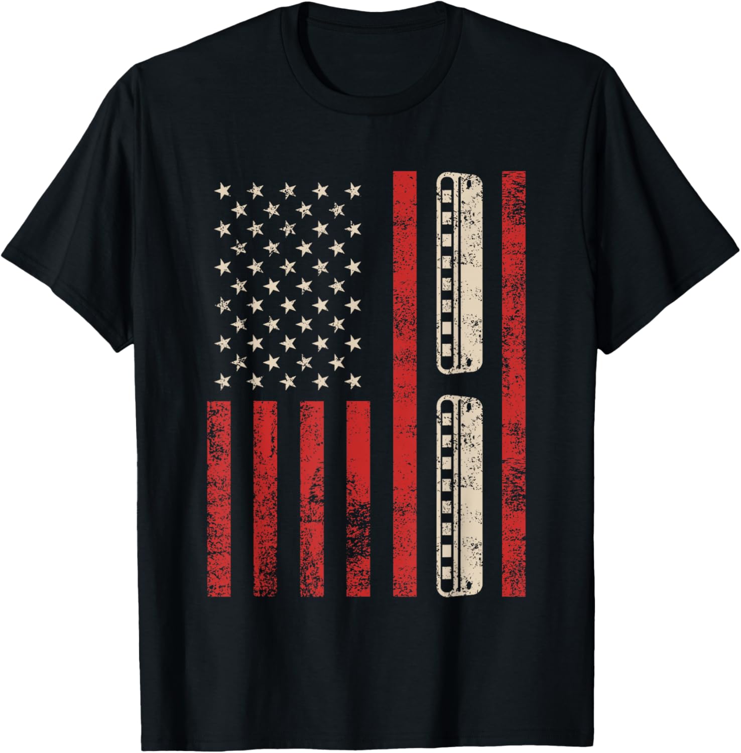 Harmonica Vintage American Flag Patriotic Harmonica Player