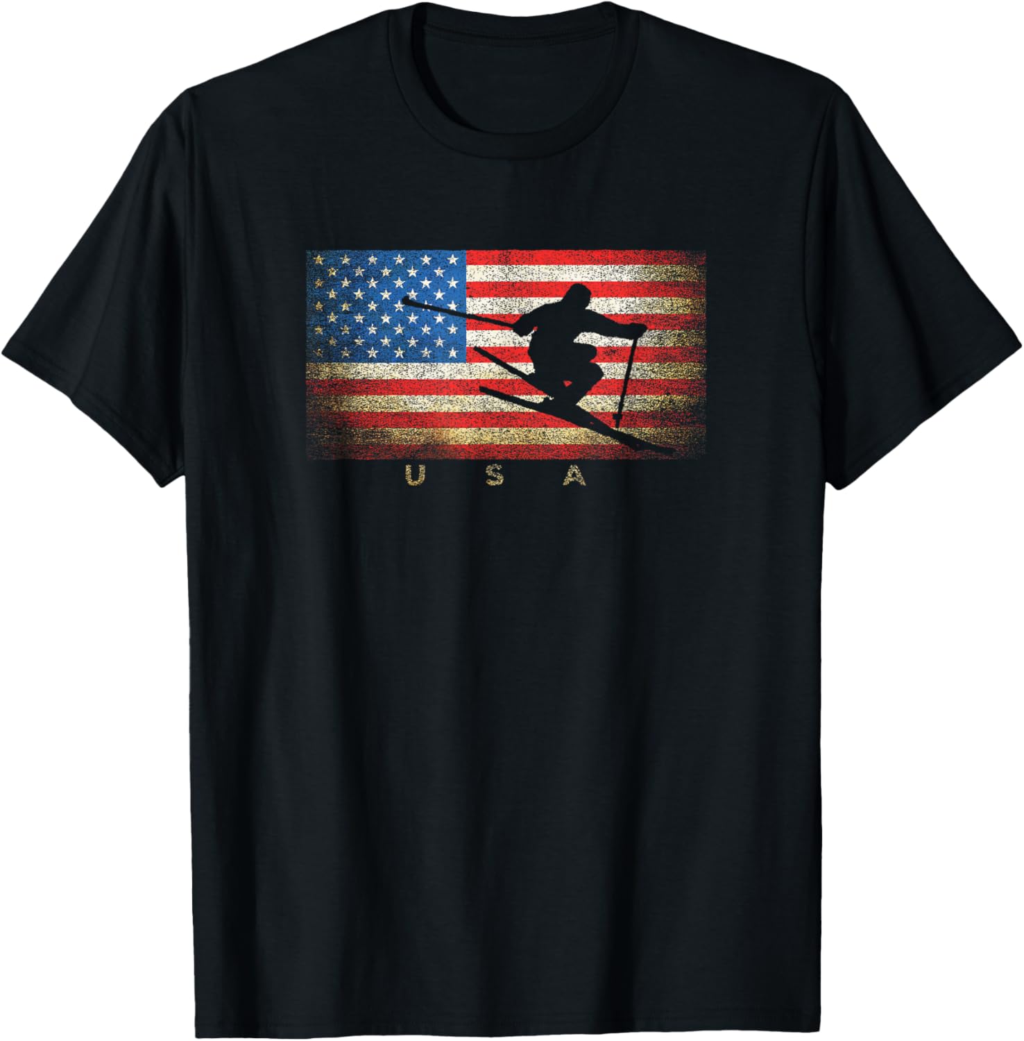 Vintage Usa Skiing American Flag T Shirt Classic