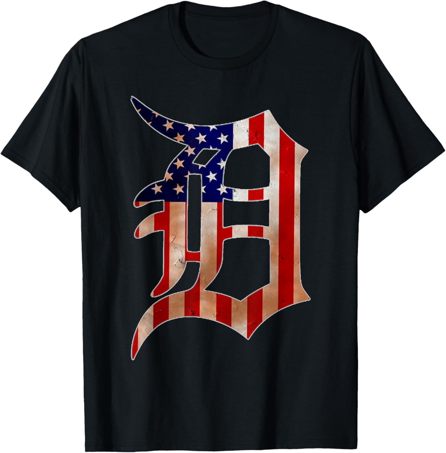 Detroit City American Flag Old English D T Shirt