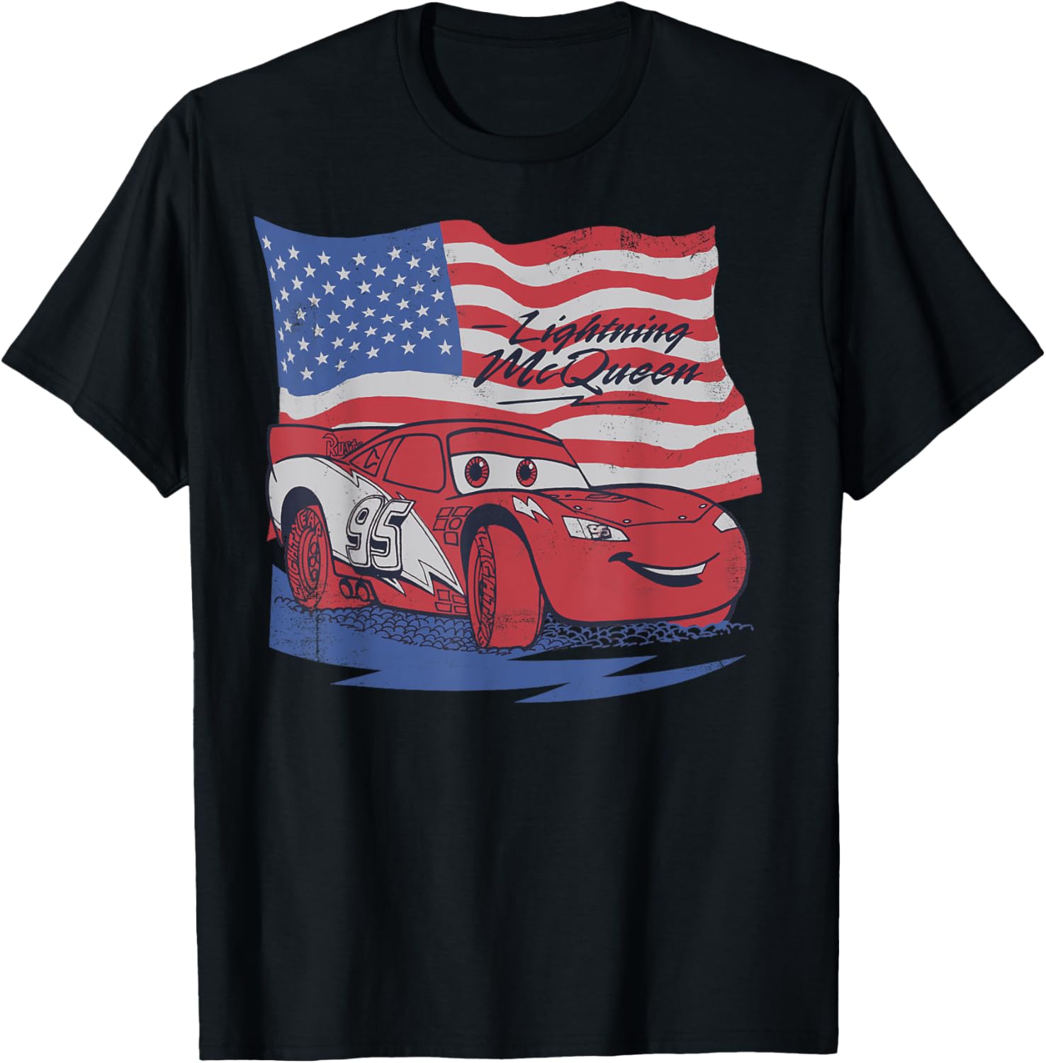 Disney Pixar Cars Us Flag Lightning Mcqueen Retro T Shirt