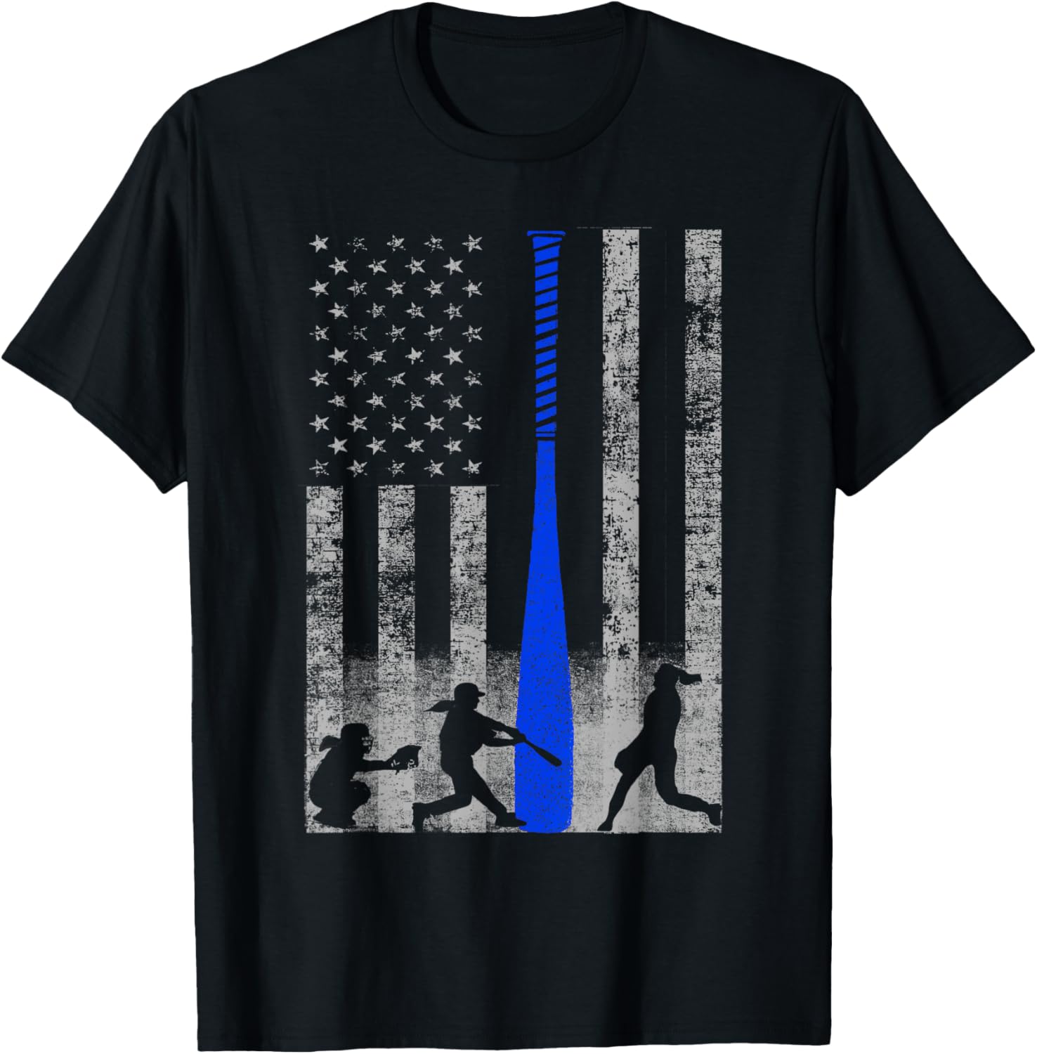 Softball American Flag Blue Bat And Softball Players Flag