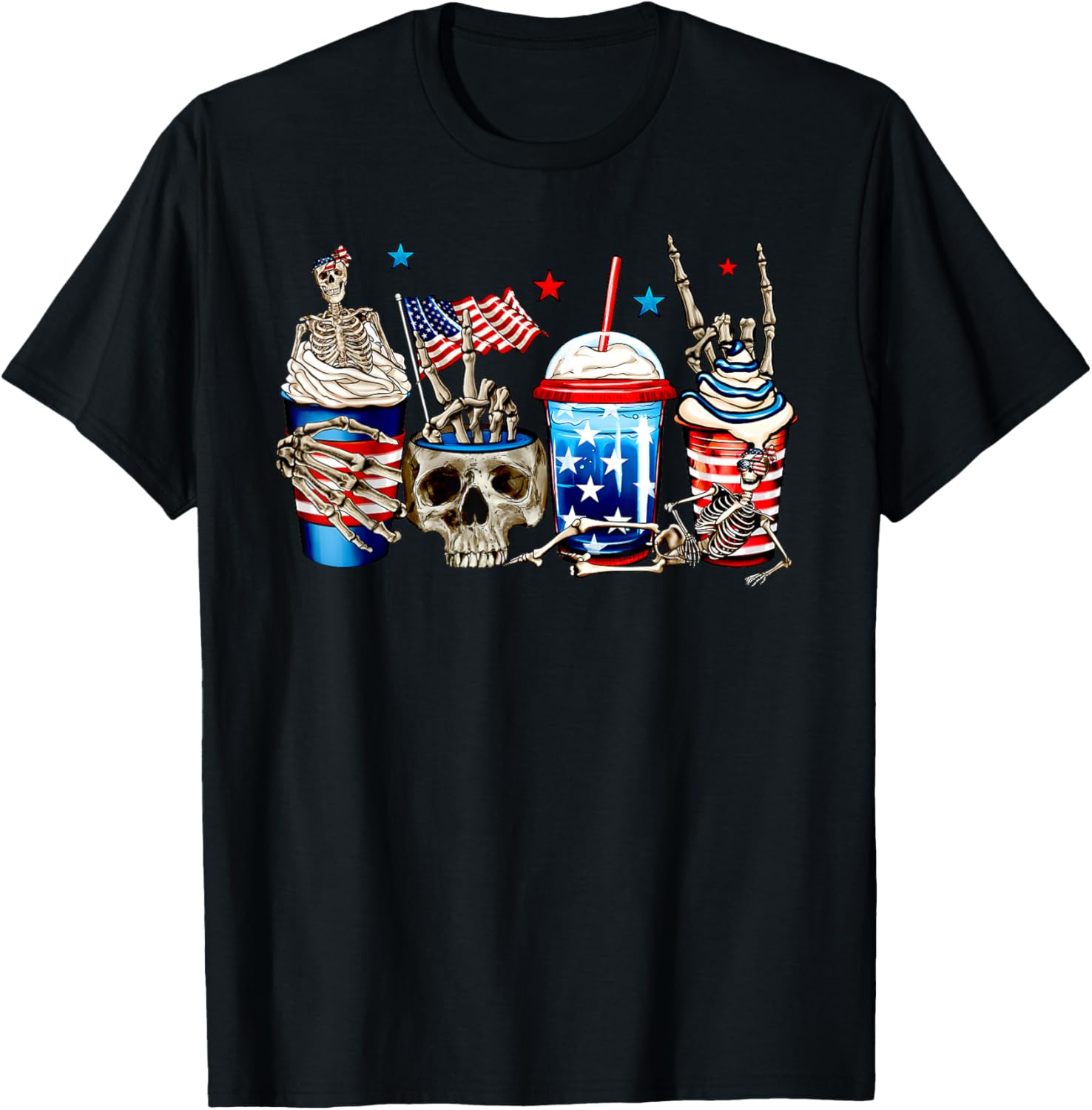 Skeleton Coffee Cups Drinks 4Th Of July American Patriotic