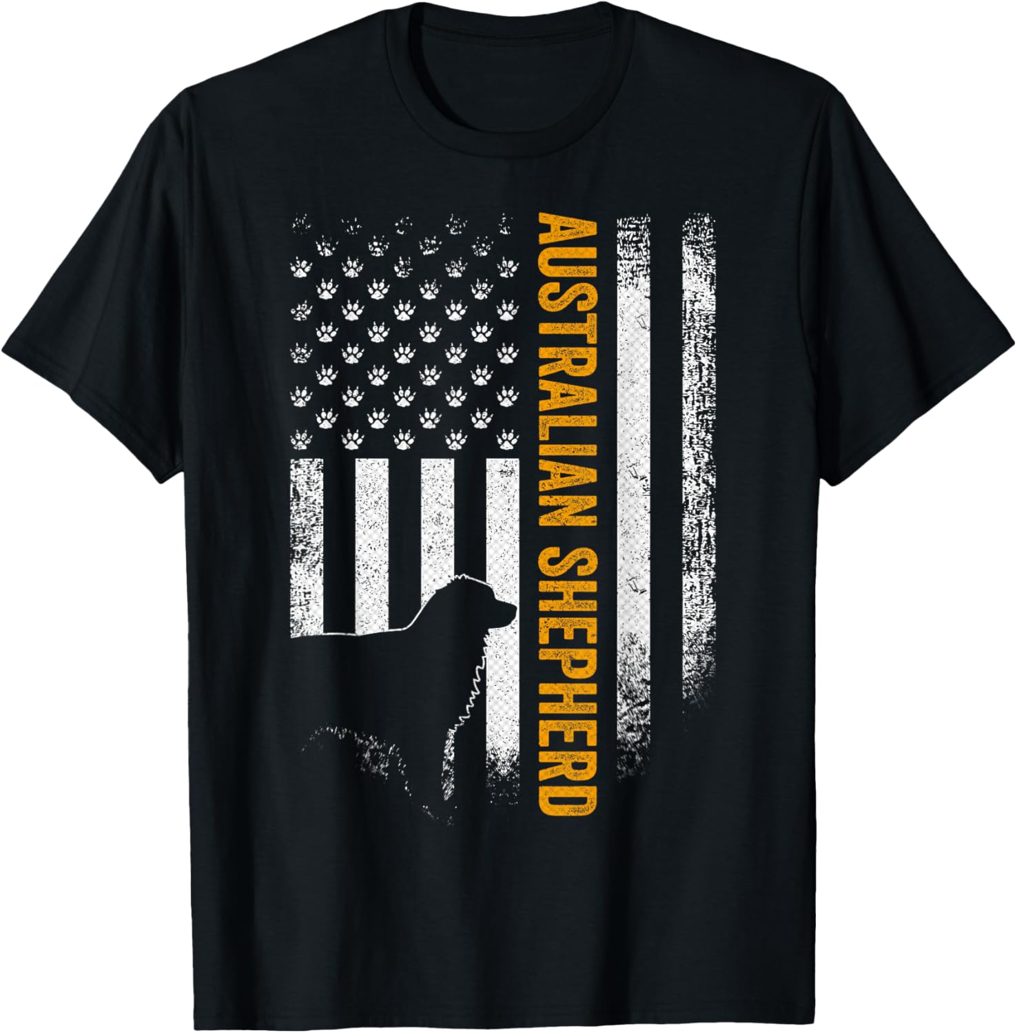 Vintage Usa Australian Shepherd Dog Silhouette American Flag