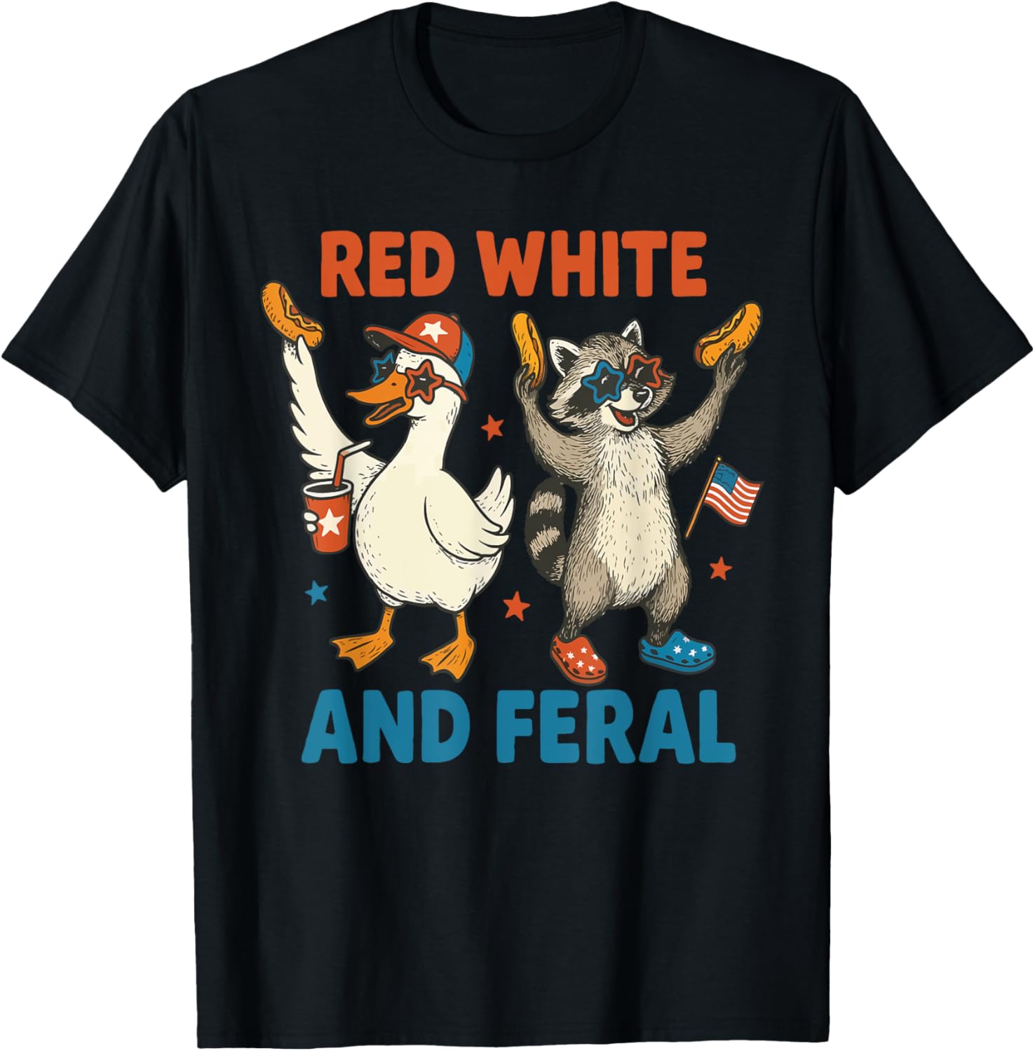 Red White And Feral Funny Raccoon 4Th Of July Boys Girls