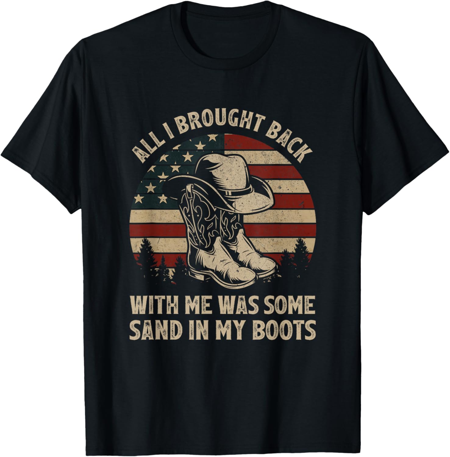 Cowboy Boots Hat Sand In My Boots Vintage Western Usa Flag