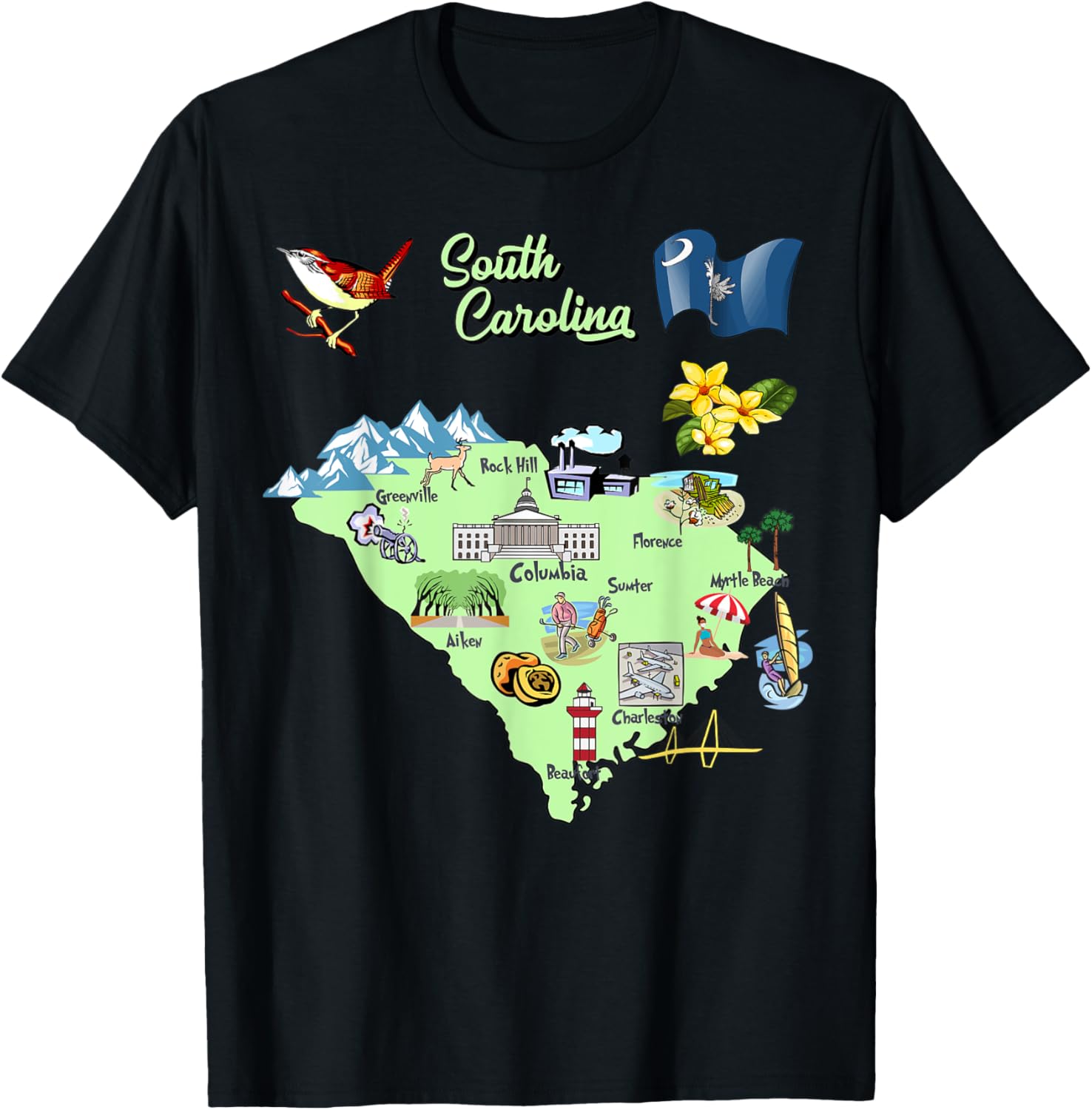 Tourism Map Of South Carolina State Usa Major Cities Flag