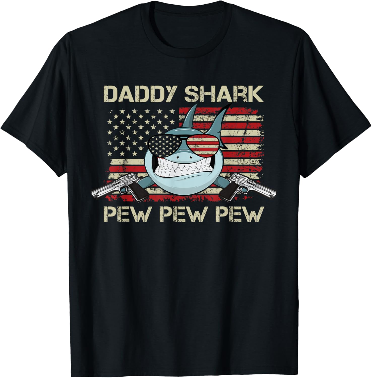 Daddy Shark Pew Pew Usa Gun Loving Dad Funny Mens Guns