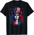 Sugar Skull 4Th Of July American Flag Skeleton Women