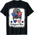 Volleyball Mom Messy Bun Usa Flag Glasses 4Th Of July