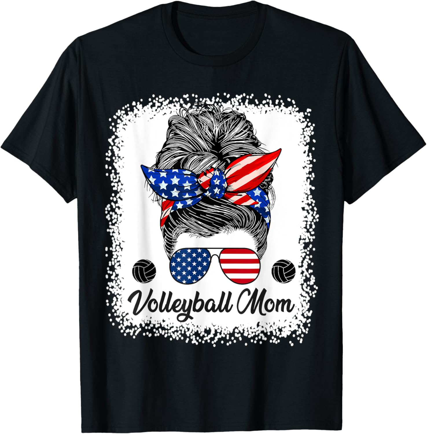 Volleyball Mom Messy Bun Usa Flag Glasses 4Th Of July