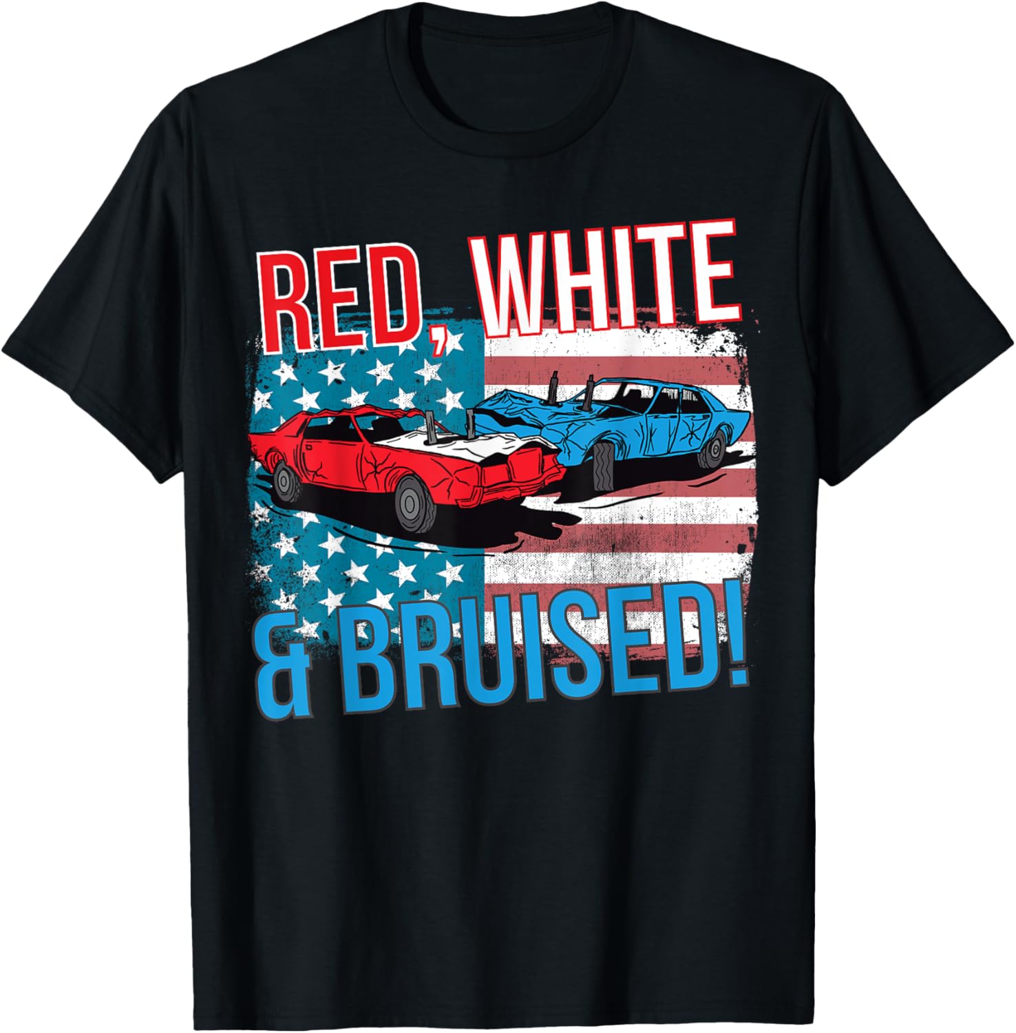 Red White Bruised American Flag Demolition Derby Car Shirt
