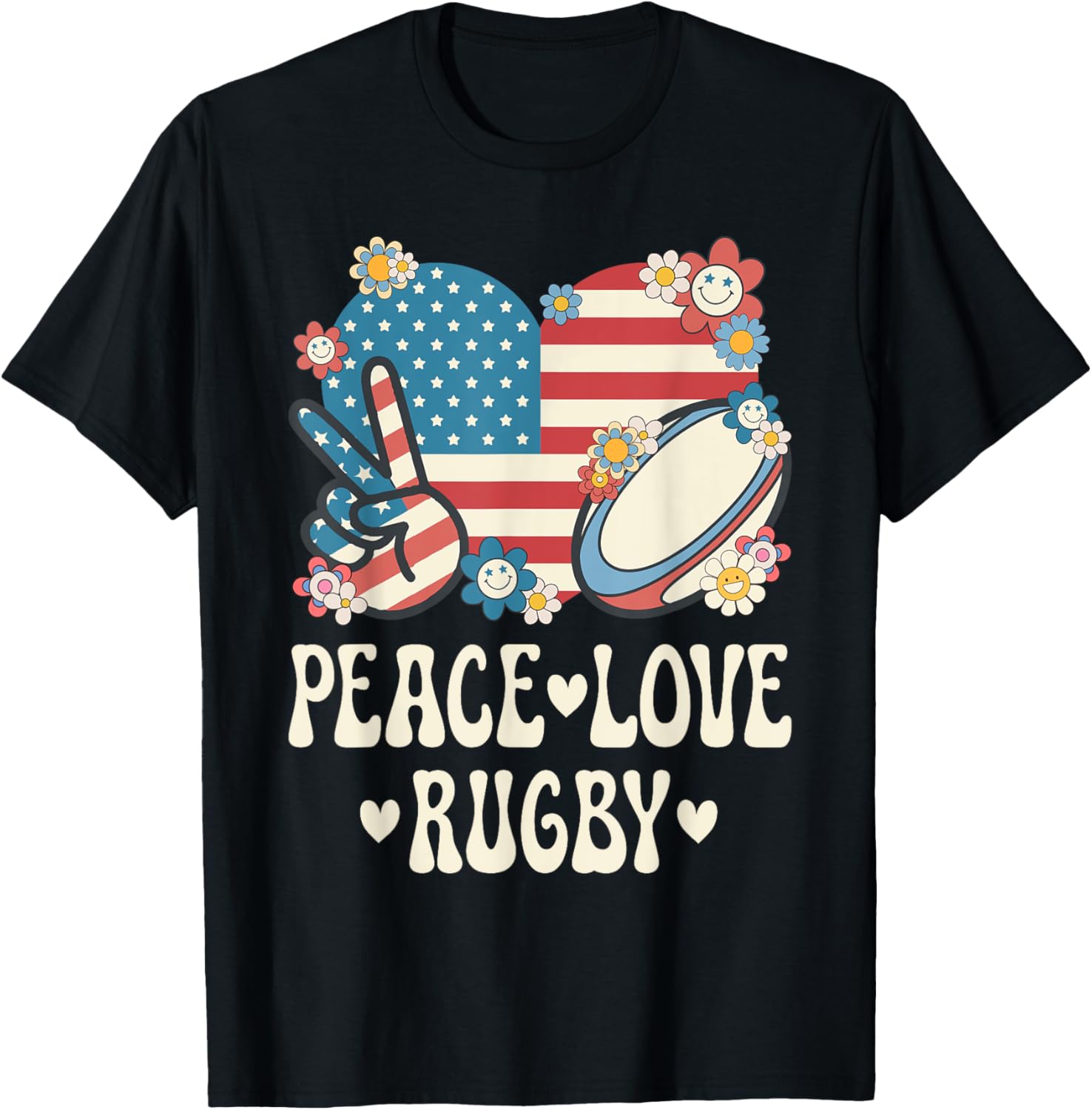 Peace Love Rugby Lover American Flag Patriotic Retro Rugby