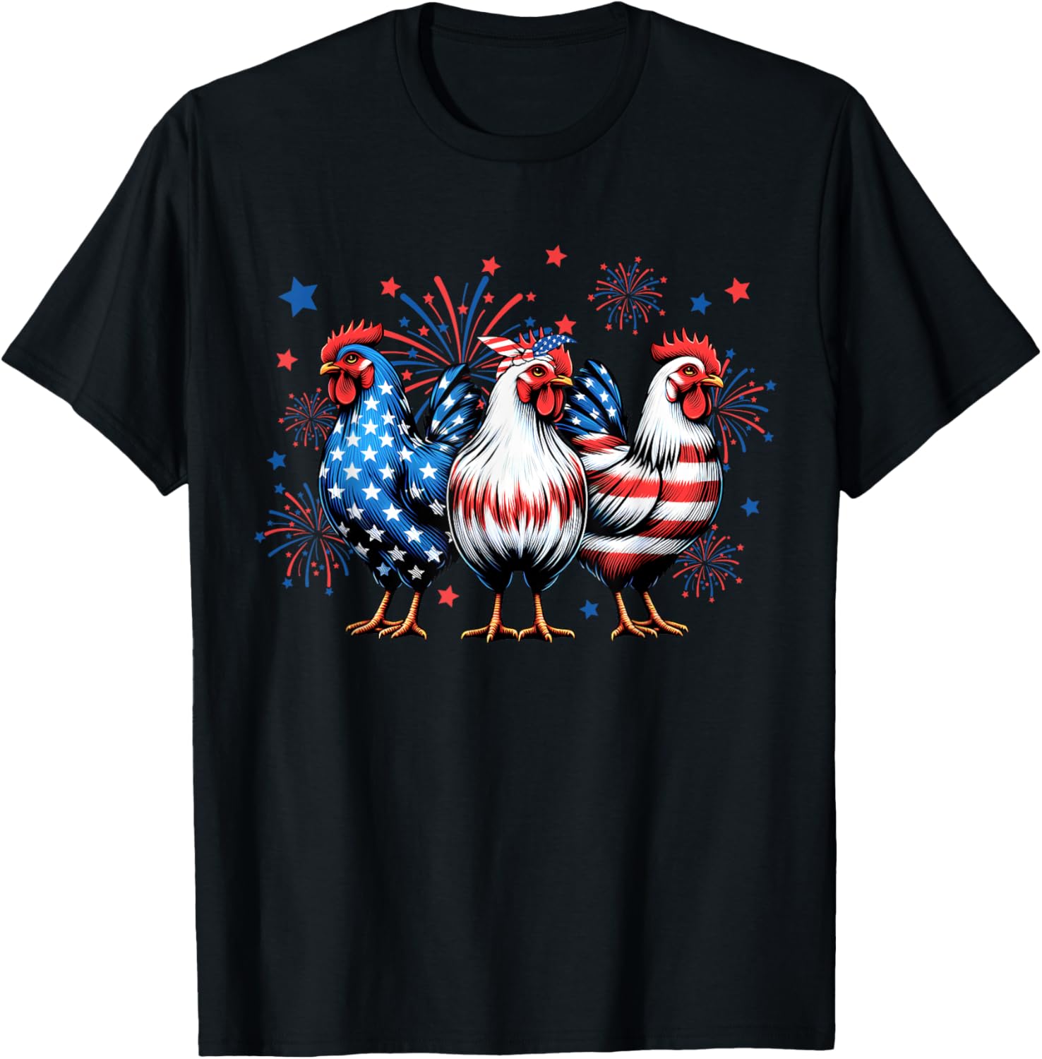 Patriotic Firework Red White Blue Chicken Usa Flag July 4Th