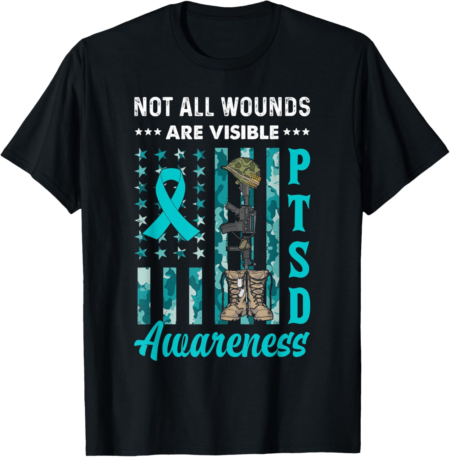 Not All Wounds Are Visible Ptsd Awareness Veterans Camo Flag