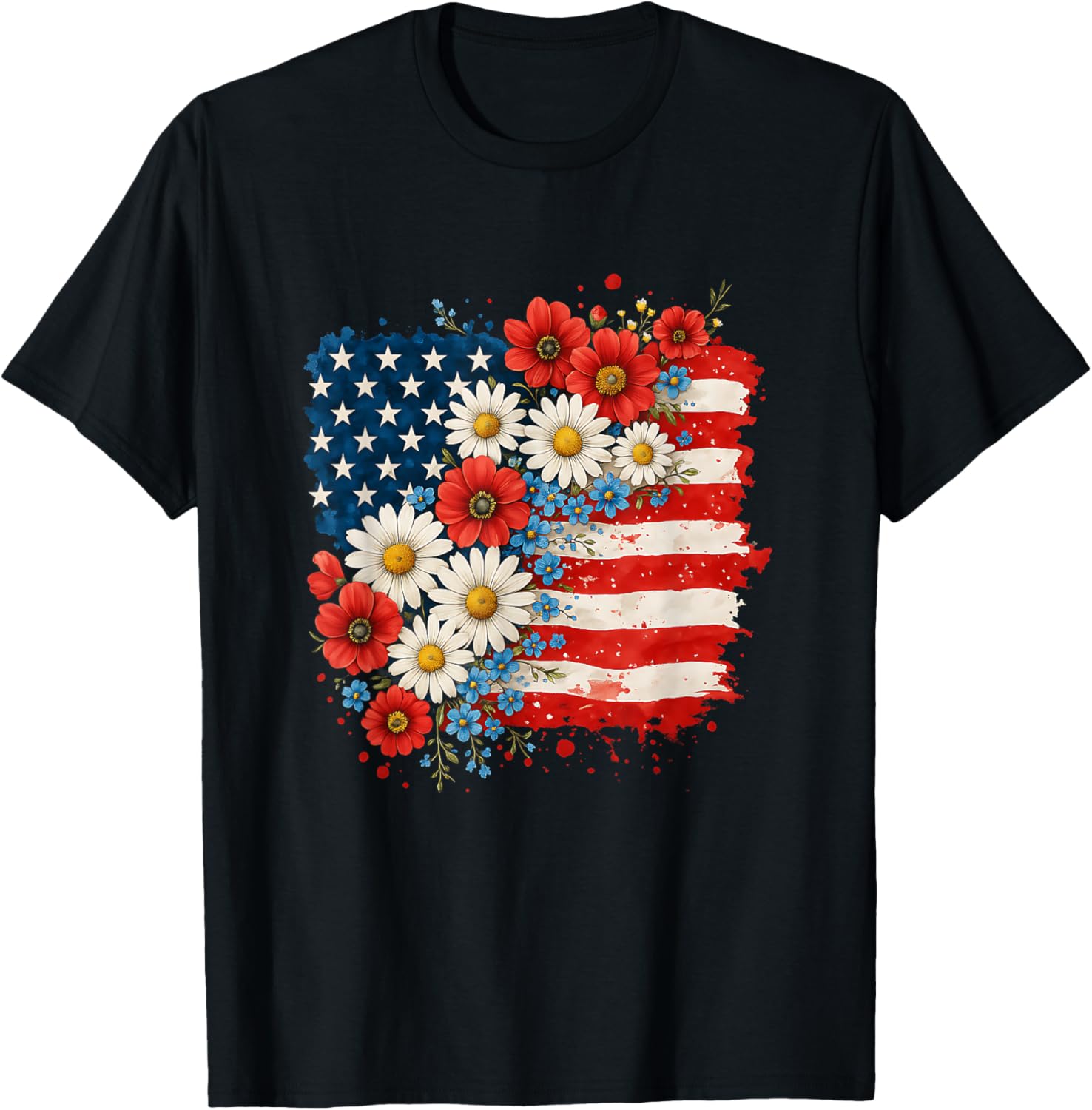 Floral American Flag Daisy 4Th July Women Girls Patriotic