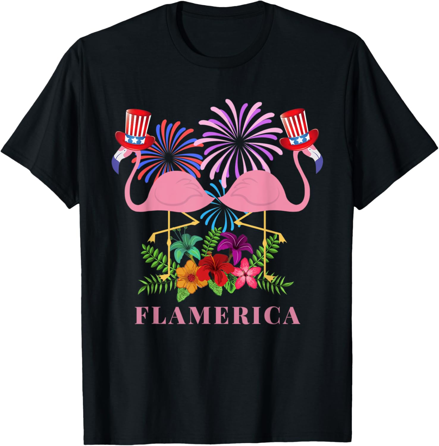 Flamerica Flamingo With Uncle Sam Hat 4Th Of July Usa Flag