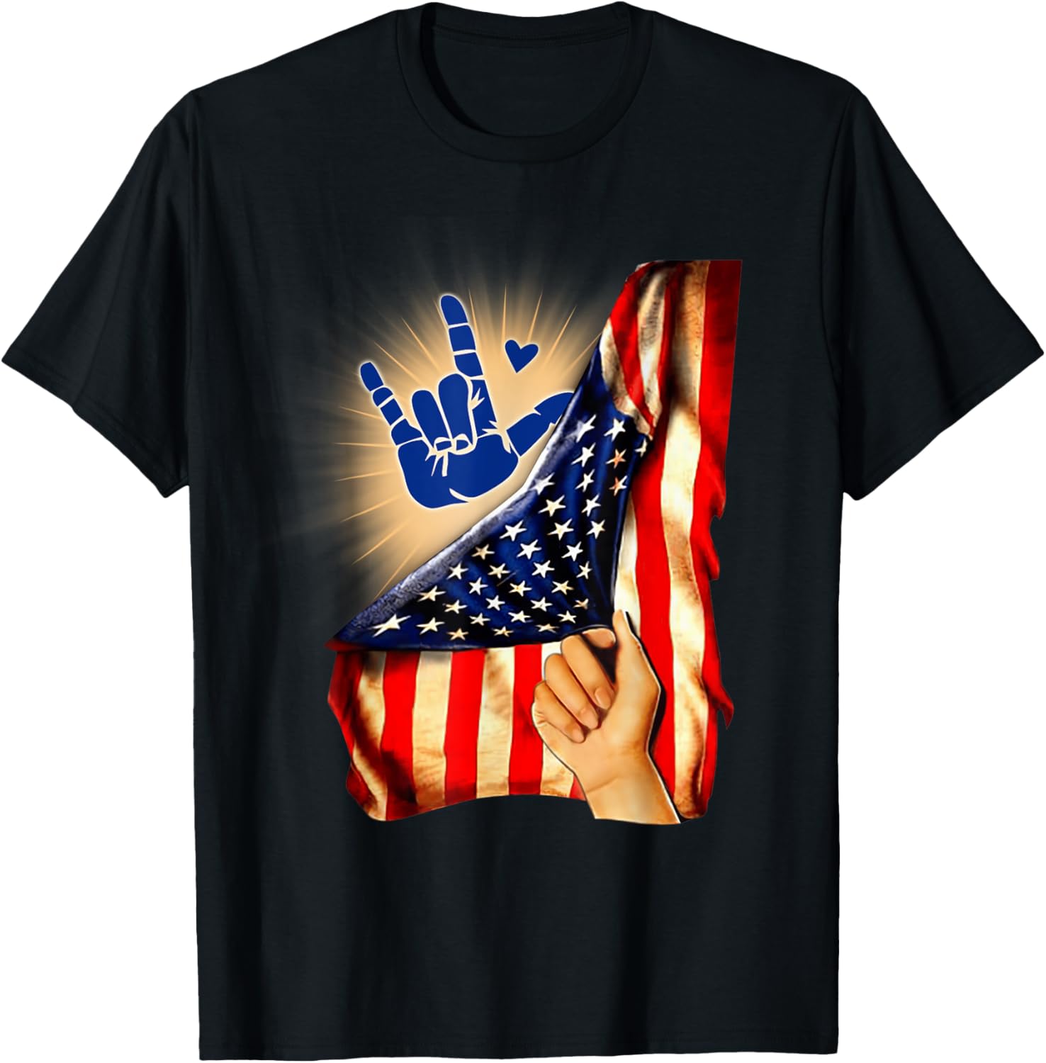 Asl Sign Language I Love You American Flag