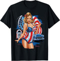 Patriotic Pin Up Girl With American Flags Vintage Usa Art