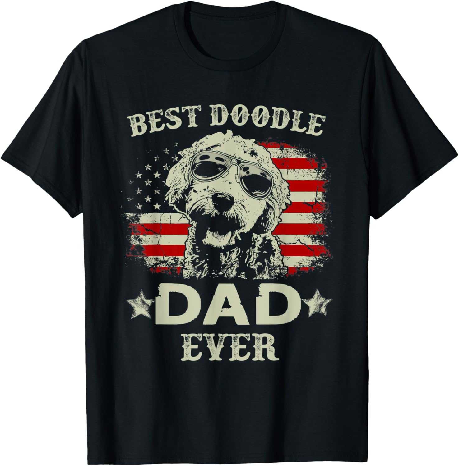 Mens Vintage Fathers Day American Flag Best Doodle Dad Ever
