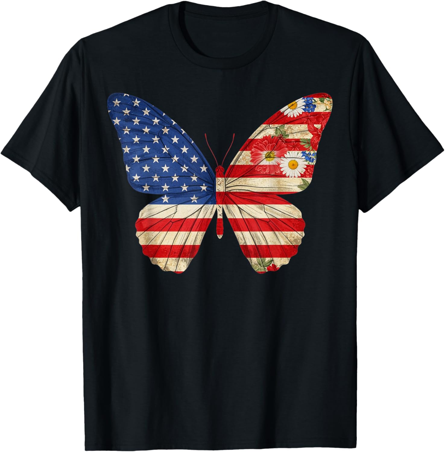 Cute Patriotic Butterfly Flower American Flag 4Th Of July