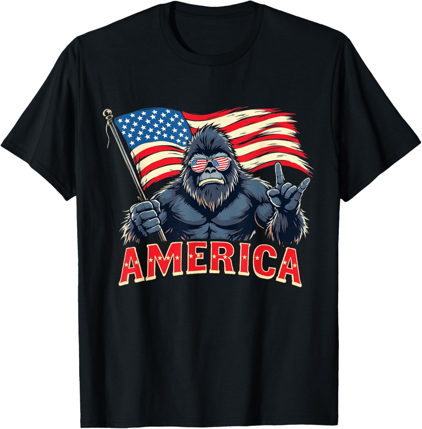 America Bigfoot Sasquatch July 4Th Usa Flag Rock Patriotic