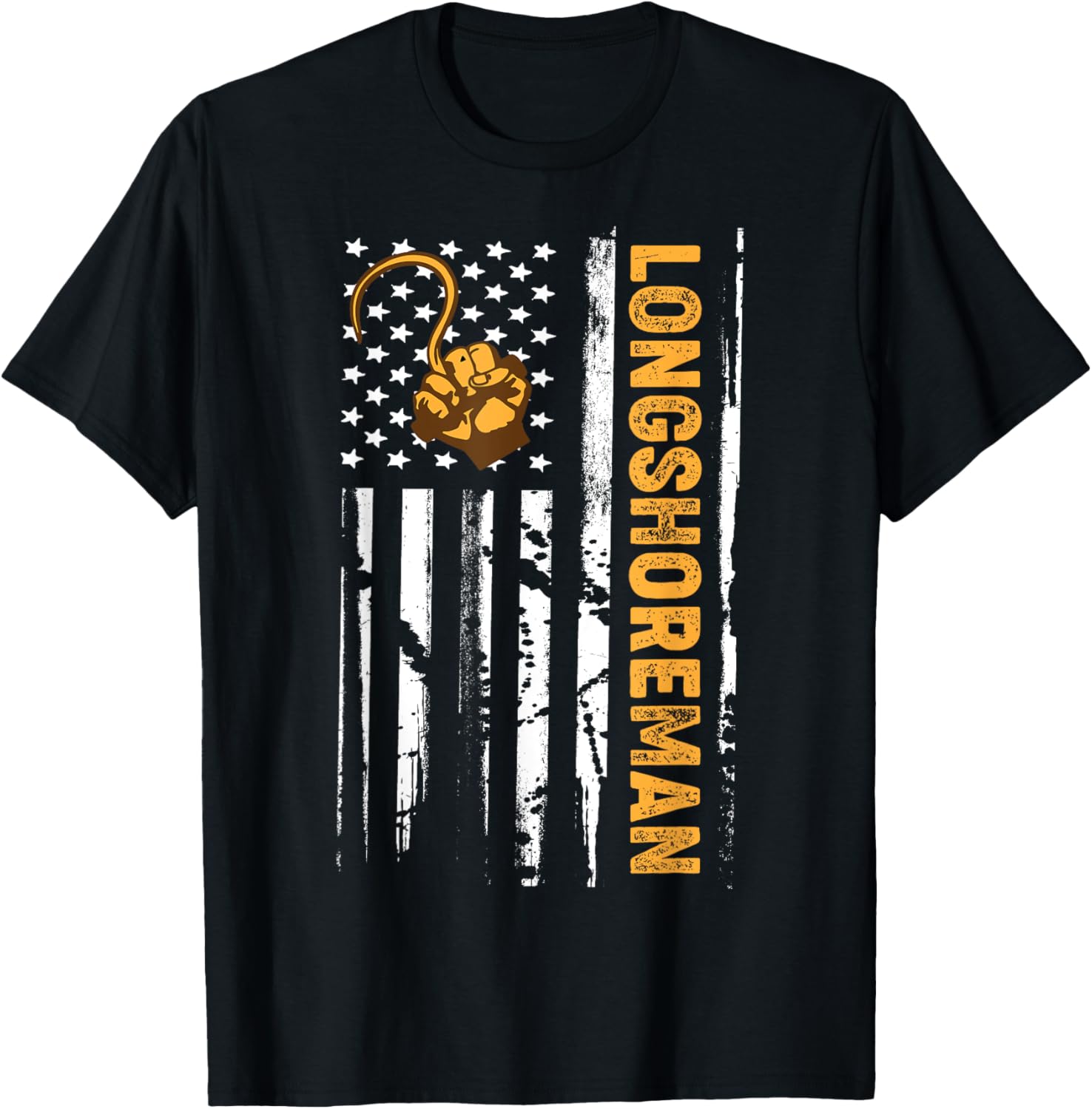Trendy Coloring Proud Longshoreman Usa Flag T Shirt Unisex Adults Black Small Short Sleeve Regular Fit Cotton Patriotic Modern Christmas