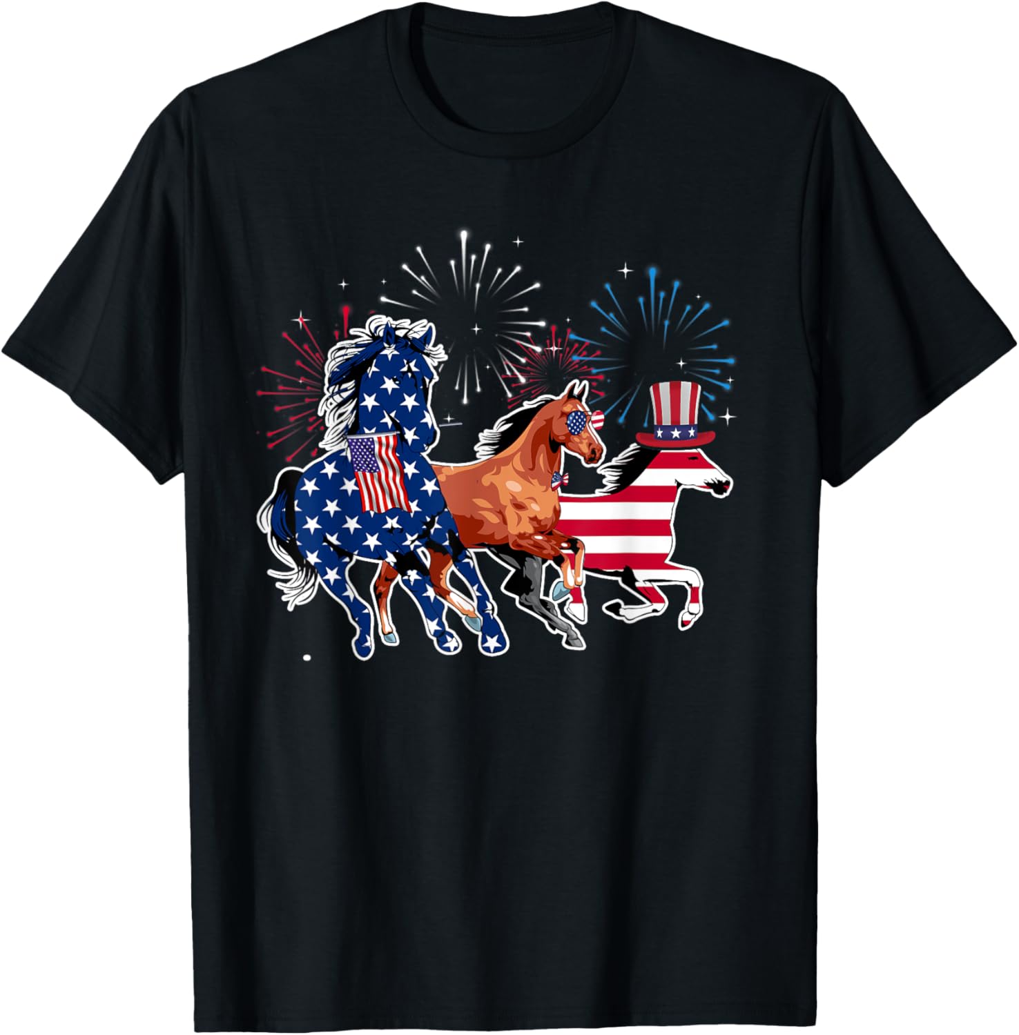 Happy 4Th Of July American Flag Red White Horse And Blue