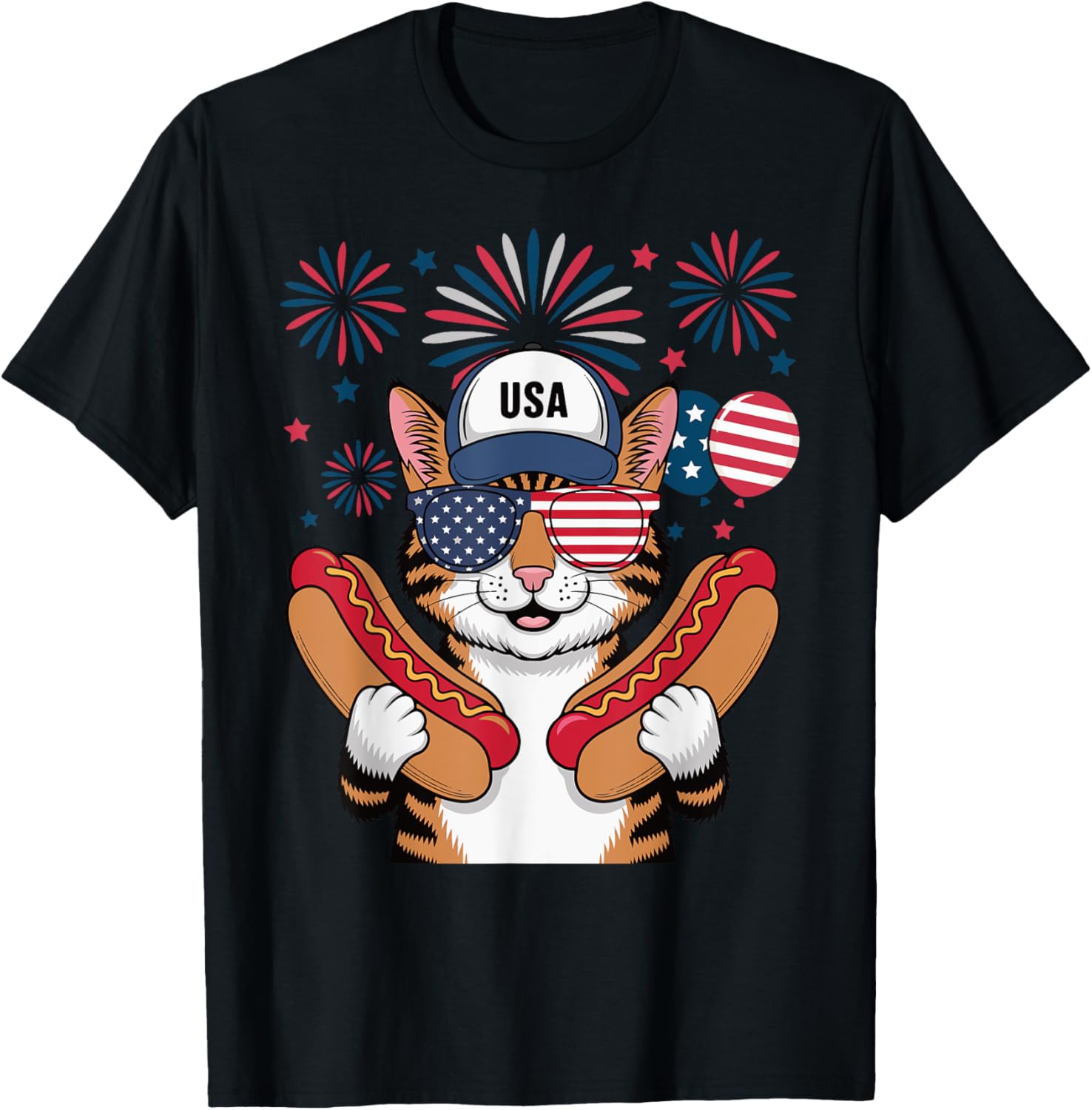 Funny Patriotic Cat Hotdog American Usa Flag 4Th Of July