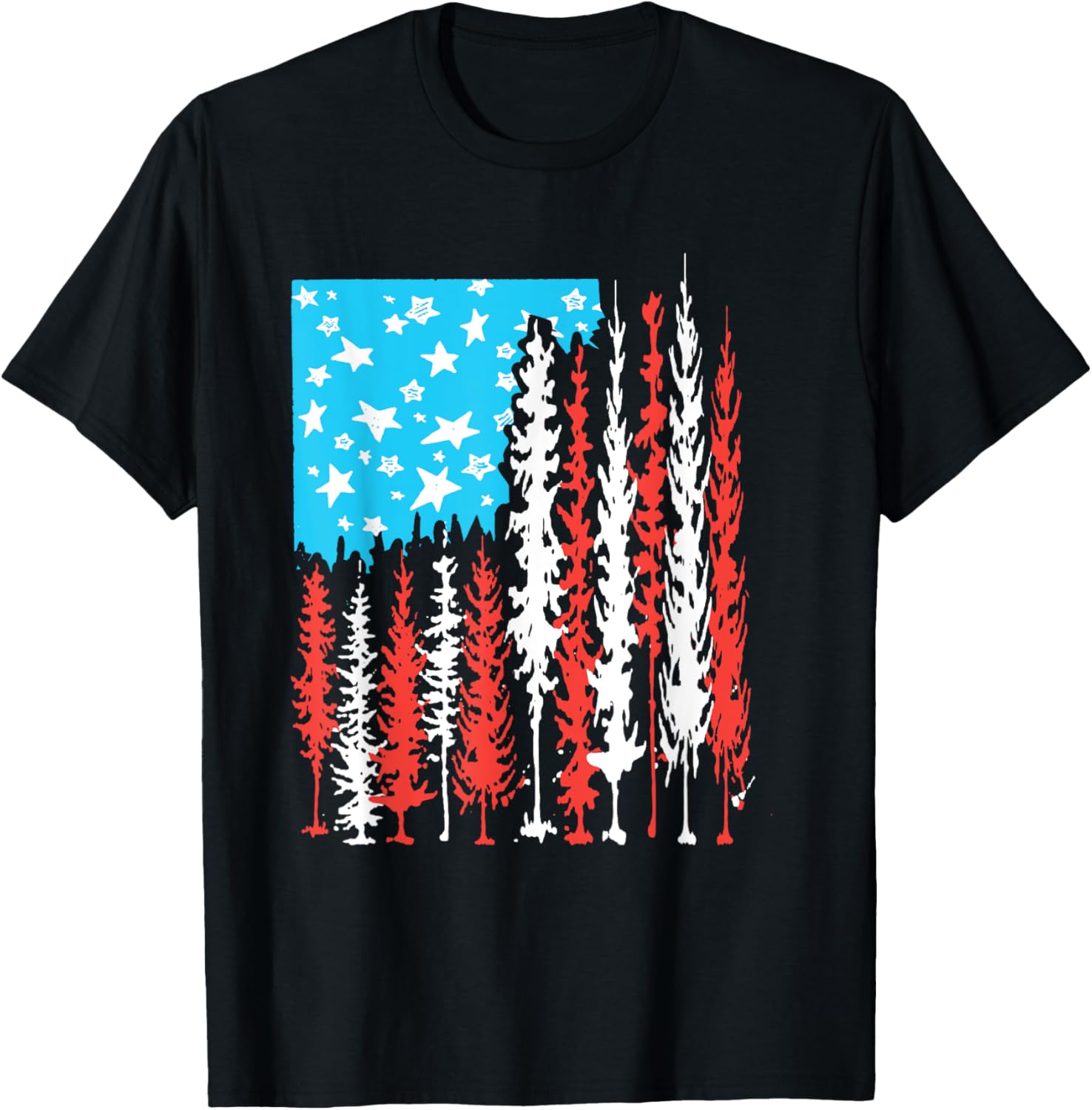 Nature American Flag Pine Trees Stars Outdoors Graphic