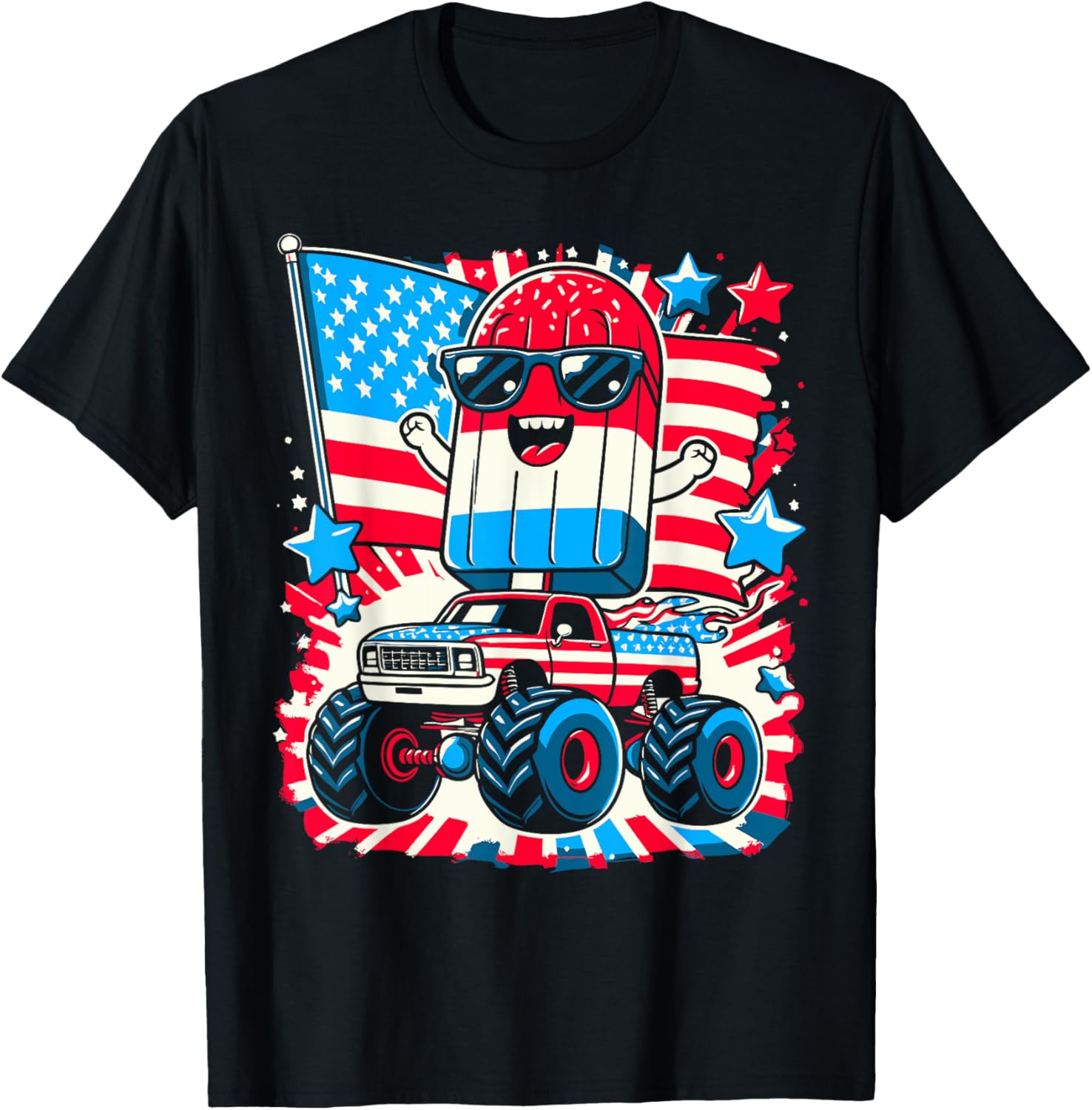 4Th Of July American Flag Usa Monster Funny Popsicle Truck