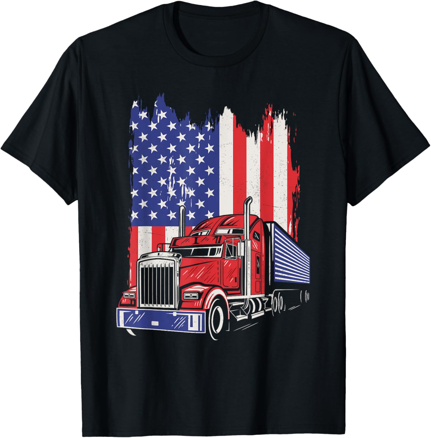 Trucker American Flag Truck Driver 18 Wheeler 4Th Of July