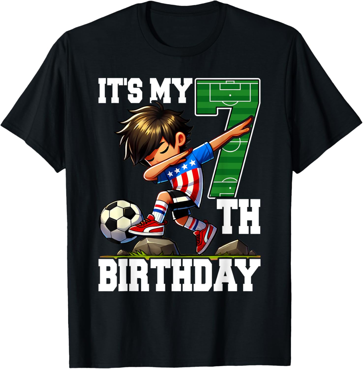 Soccer Boy Its My 7Th Birthday American Flag