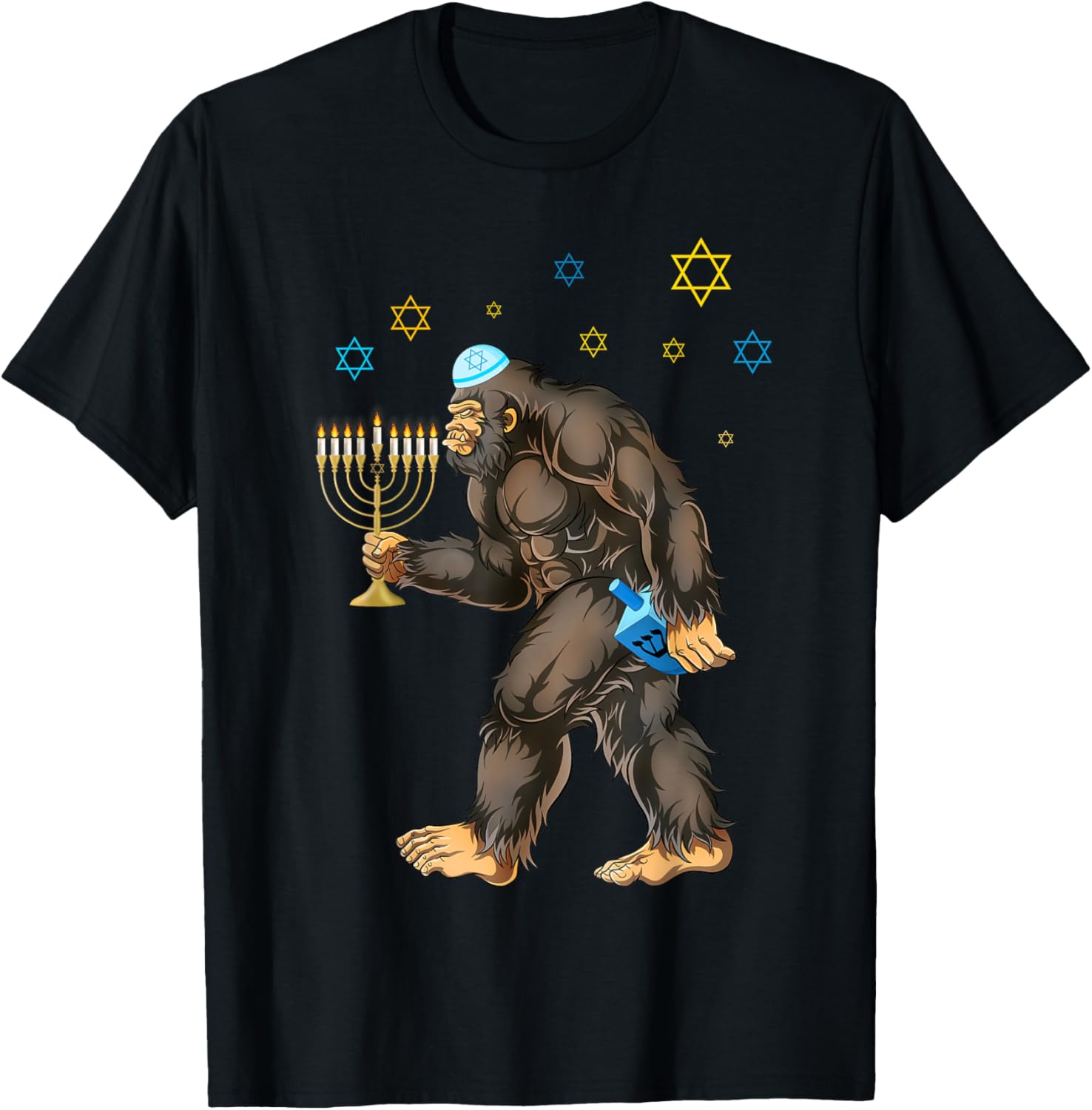 Jewish Bigfoot With Dreidel And Menorah Funny Hanukkah Gift