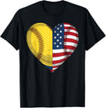 Softball Heart American Flag 4Th Of July For Women Teen Girl