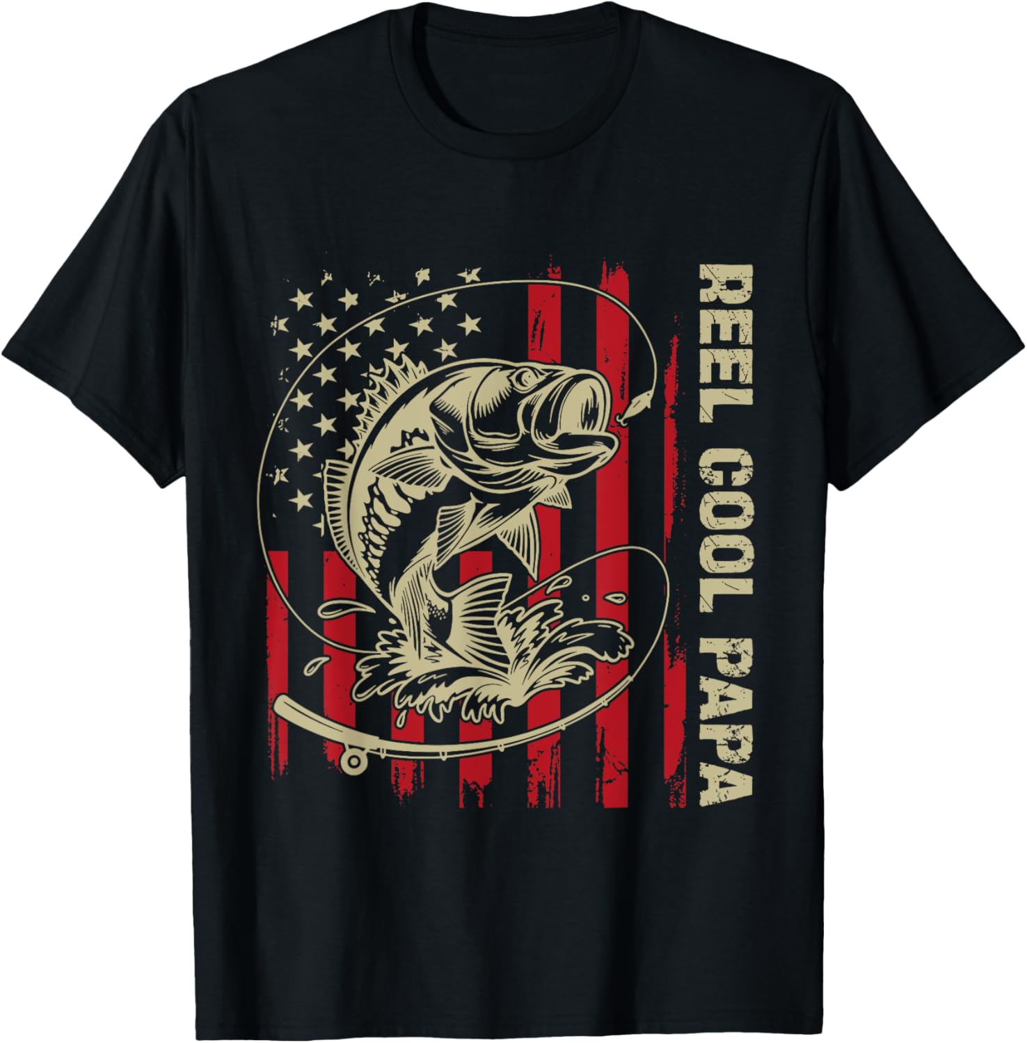 Reel Cool Papa Fishing Vintage American Flag Mens