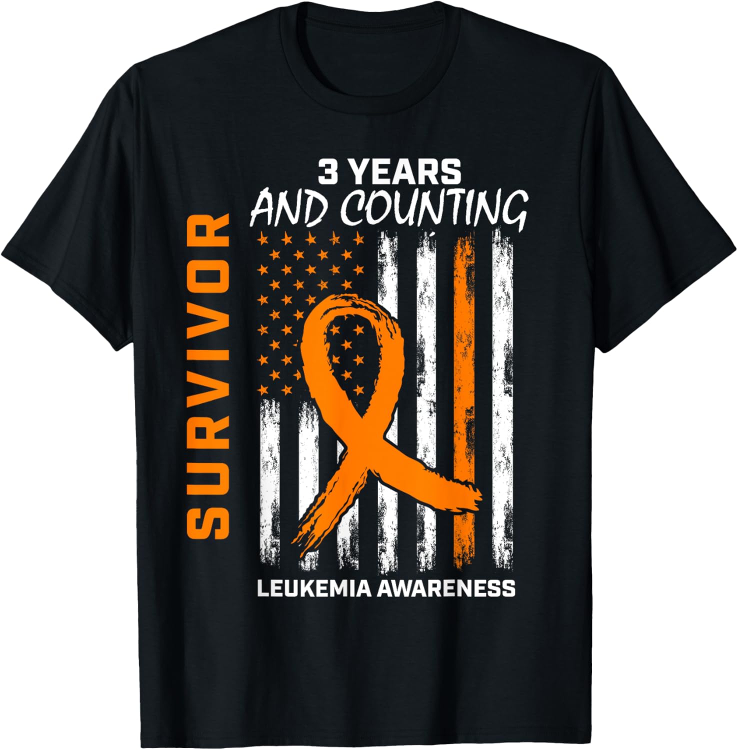 3 Years Cancer Free Orange Leukemia Survivor American Flag