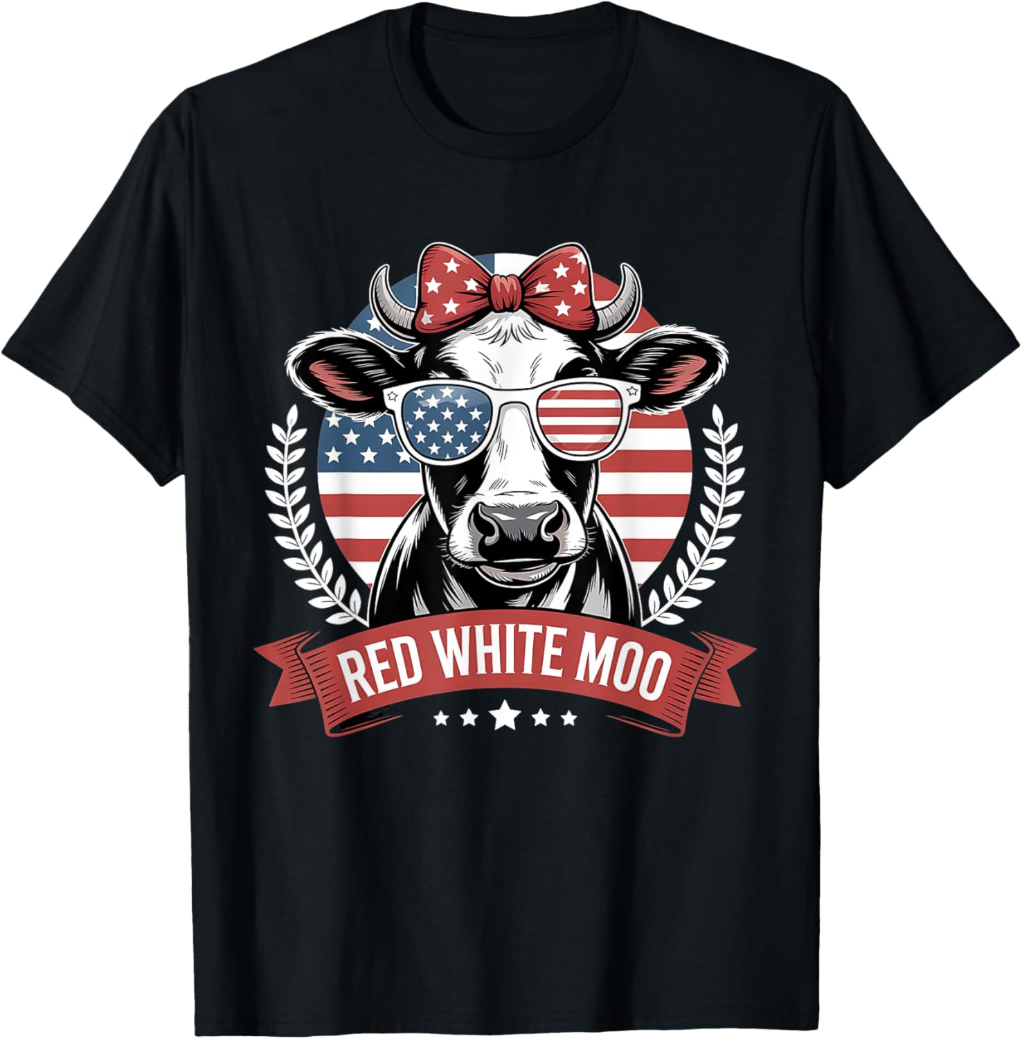 Red And White And Moo Patriotic Cow Usa Flag 4Th Of July Cow