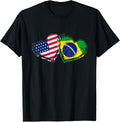 Brazil American Flag Heart T Shirt Brazilian American Love