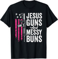 Jesus Guns And Messy Buns Womens God Guns Pink Usa Flag