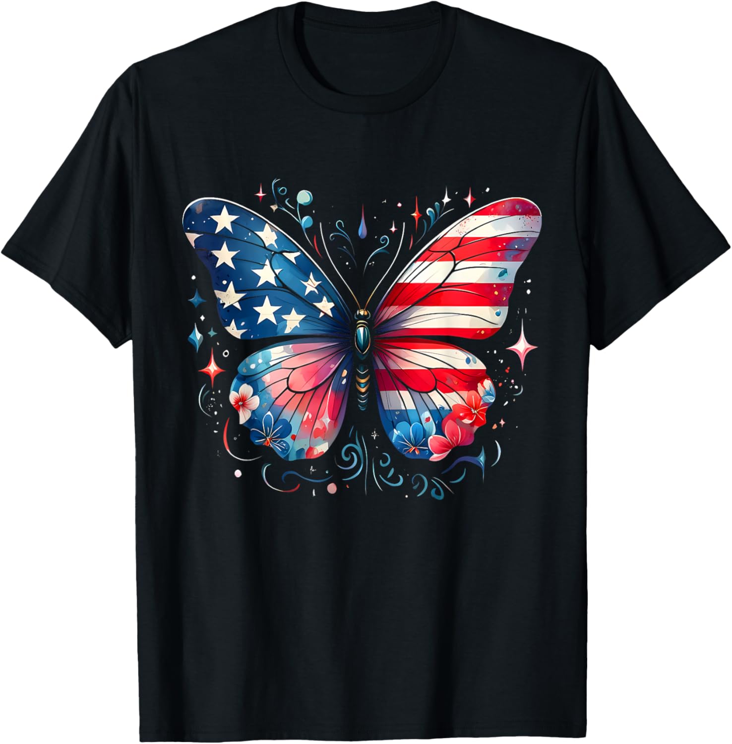 Patriotic American Flag Fireworks Butterfly 4Th Of July