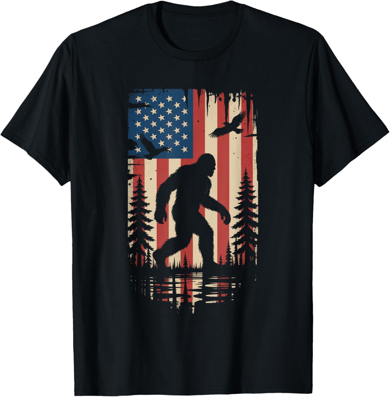 Retro Sasquatch American Flag For 4Th Of July Bigfoot