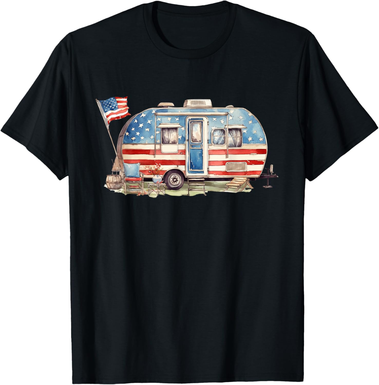 Vintage Patriotic Camper Lovers 4Th Of July American Flag